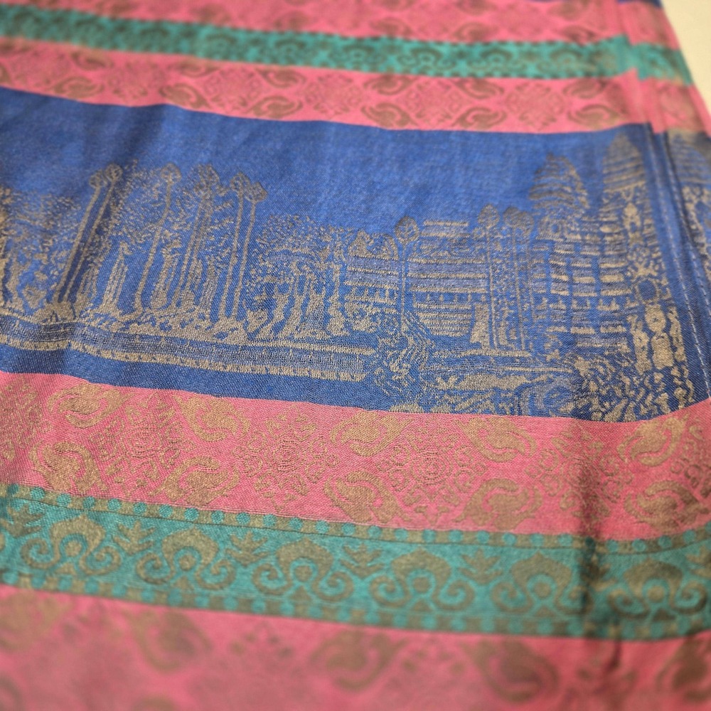 Unbranded Silk Shawl Women OS Blue Pink Excellent Angkor Wat Cambodia Scarf Wrap - Picture 4 of 7